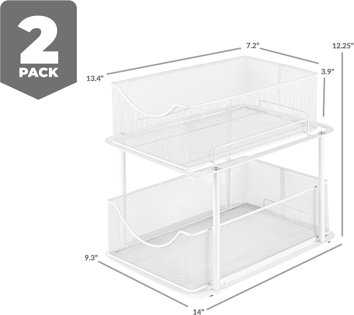 Sorbus 2 Tier Metal Under Sink Organizer for Bathroom, Kitchen, Strong Steel Mesh Sliding Drawers for Under Sink, Under Cabinet, Closet, Kitchen, Pantry, Bathroom Organizers and Storage (Black)