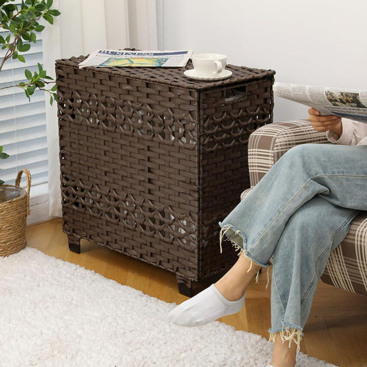 OIAHOMY Laundry Hamper with Lid, 140L Clothes Hamper with 3 Removable Liner Bags, Foldable Basket with Lid, Synthetic Wicker Laundry Basket for Bedroom, 27x 13 x 26 Inches, Yellow