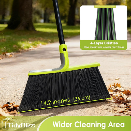 TidyBliss 4 Packs Outdoor Broom Heavy Duty, 56 inches Tall Commercial Soft Bristle Angle Brush for Sweeping Outside Patio Garden Porch Deck Shop Restaurant Garage House Lobby Hardwood Floors (Green)