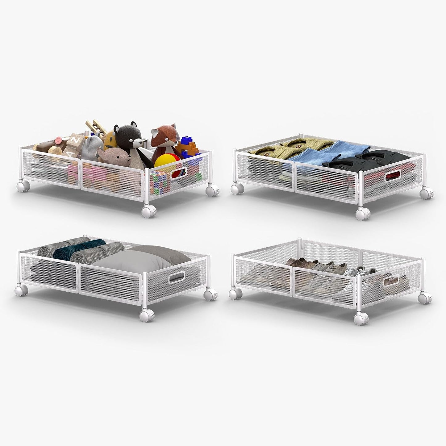 Under Bed Storage with Wheels, Foldable Metal Under Bed Storage Containers, 60L Rolling Underbed Storage, Easy Assembly Under The Bed Storage for Bedroom Clothes Shoes Blankets