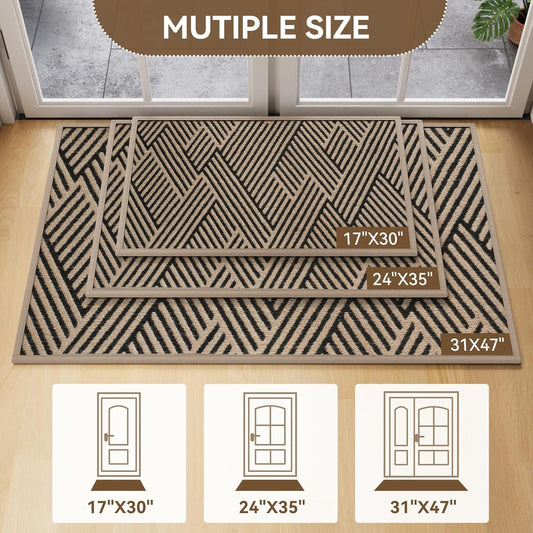 Door Mat Indoor Outside Entrance 17"x30", Low-Profile Non Slip Outdoor Inside Doormat Entryway Mat, Dirt Resistant Absorbent Front Porch Welcome Entry Mats, Washable Easy Clean, Brown