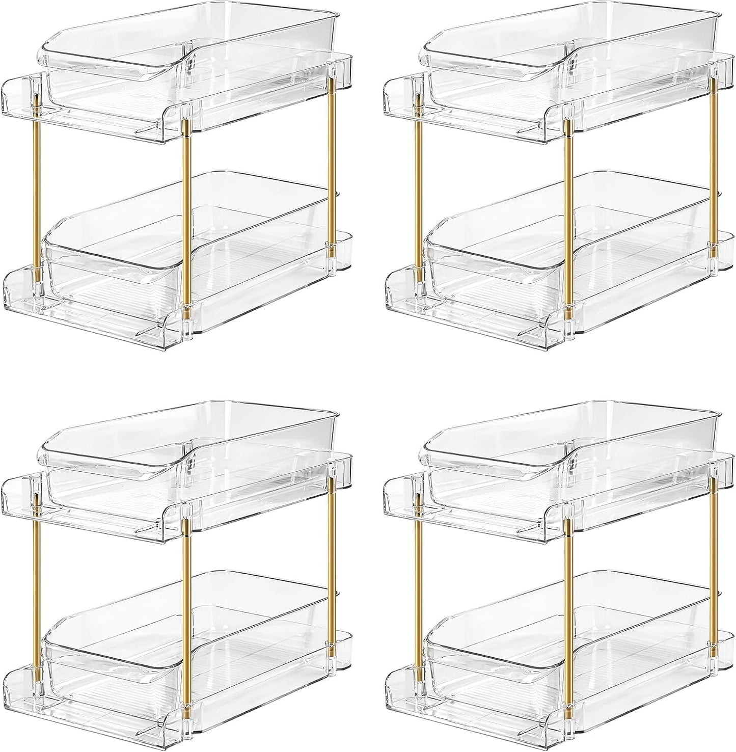 LAREKUN2pack 2-Tier Organizer & Storage Unit Stackable Bathroom Cabinet Organizer Pull-Out Kitchen Pantry Organizer & Storage System Suitable for Countertops, Pantries, Kitchens, Bathrooms