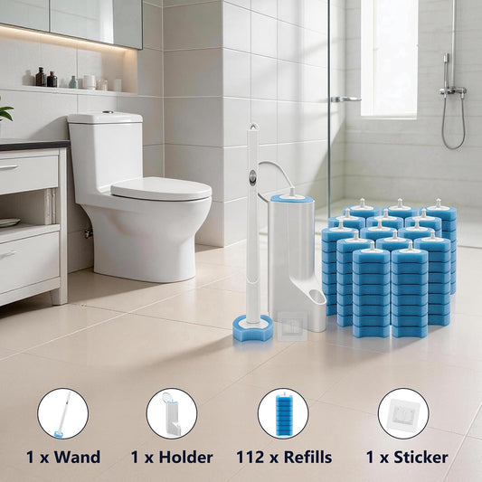 144 Count Disposable Toilet Brush Refills Compatible with Most Wands, Toilet Bowl Wand Refills-Blue Disposable Sponge Refill Heads Prefilled Cleaning Fluid for Bathroom Toilet Cleaning.
