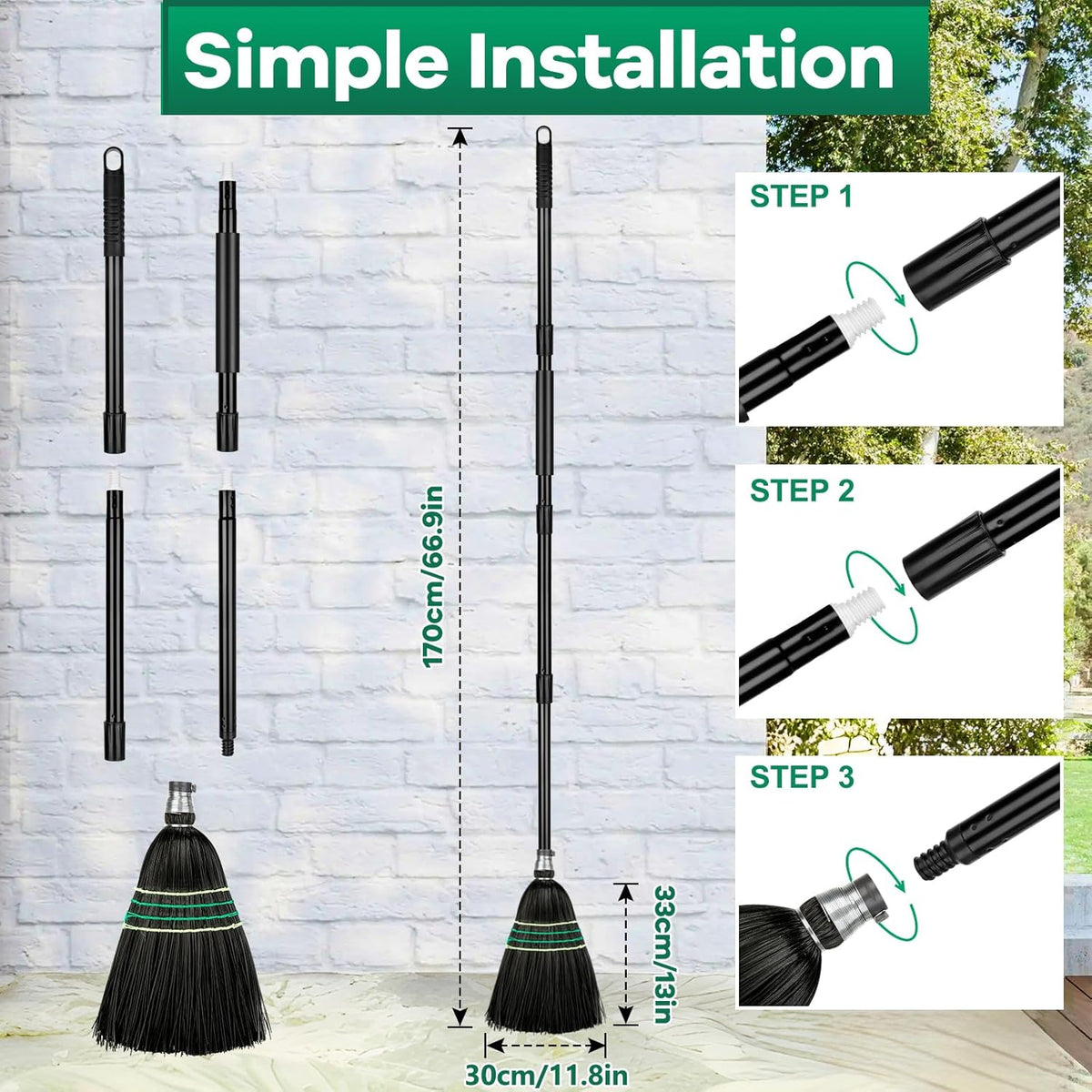 SOBONNE Heavy-Duty Outdoor Broom with Stiff Bristles | Outside Large Commercial Brooms with 60 Inch Long Handle for Sweeping Outdoor Garage Yard Patio Commercial Industrial