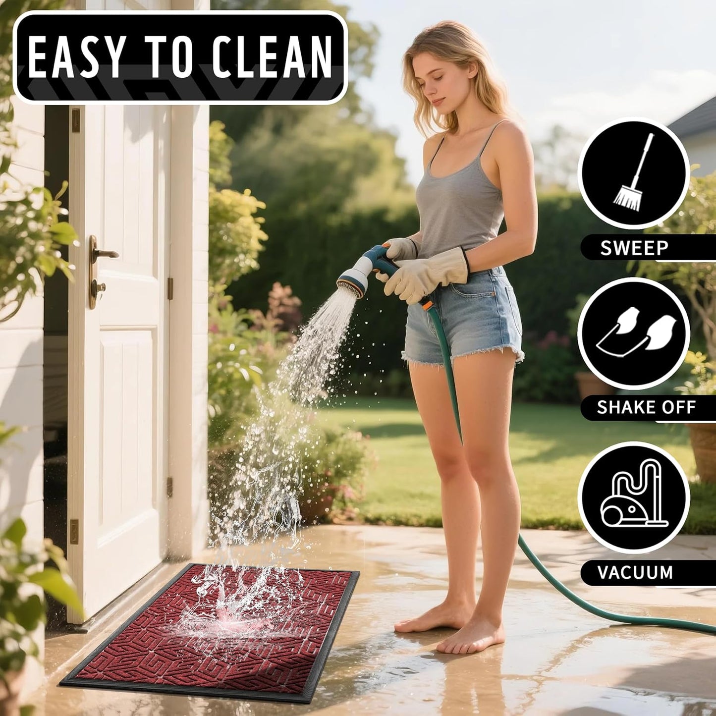 Yimobra Doormat Outdoor Entrance 29.5x17, All-Weather Waterproof Outdoor Mats for Front Door, Non Slip Welcome Door Mat for Patio Proch Outside Entryway Indoor, Black