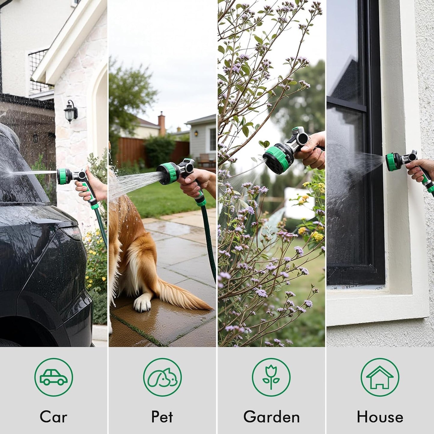 RESTMO Water Hose Nozzle Heavy Duty, Adjustable Garden Sprayer for Outdoor | 2-in-1 Twist Control, 9 Spray Patterns, Thumb ON/OFF Full Flow, Best for Plant & Lawn Watering, Car & Pet Cleaning, Green