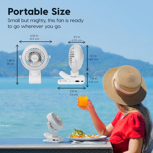 IRIS USA WOOZOO 3.5" Cordless Portable Clip On Fan, USB-C Rechargeable Fan, LED Light, Mosquito Repellent Tray, 360° Tilt, 3 Speeds,Bedside Kitchen Camping Golfing Outdoor Use, Black