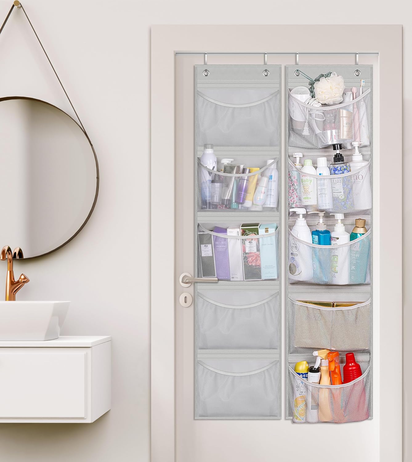 KEETDY Hanging Shelves Over the Door Organizer Storage for Closet with 5 Pockets Organizer for Bedroom Bathroom, 2 Pack(Grey)