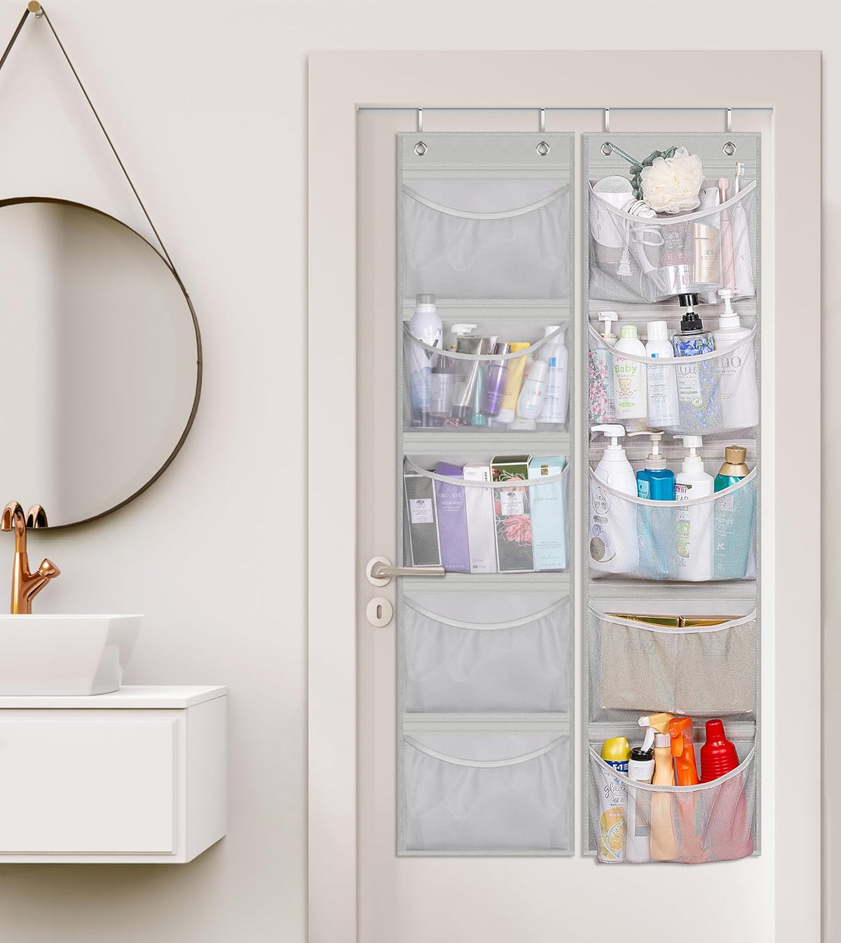 KEETDY Hanging Shelves Over the Door Organizer Storage for Closet with 5 Pockets Organizer for Bedroom Bathroom, 2 Pack(Grey)