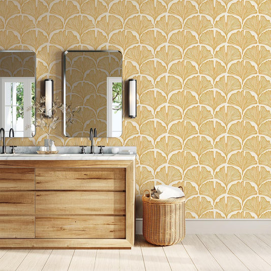 Tempaper x Novogratz Waverly Blue Feather Palm Removable Peel and Stick Wallpaper, 20.5 in X 16.5 ft, Made in The USA