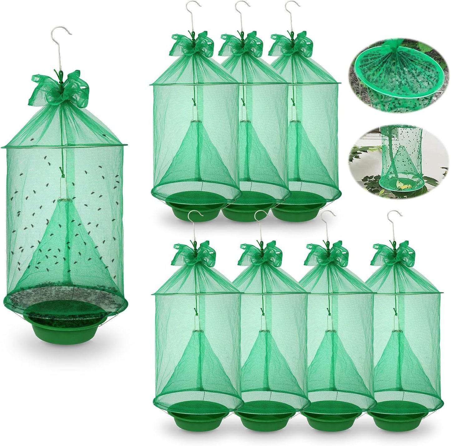 4 Pack Reusable Ranch Fly Trap Hanging, Fly Traps Outdoor Fly Catcher Killer Hunter Cage Control, Farm Horse Stable Fly Trap for Orchard, Barn, Garden