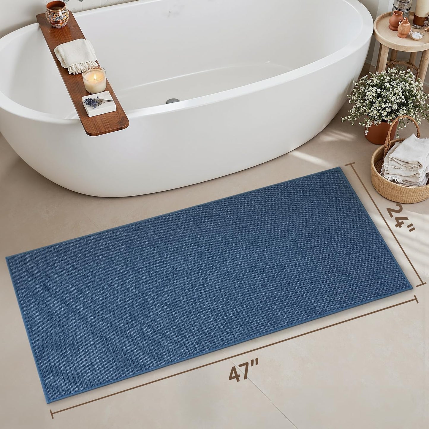 MontVoo Bath Mat Rug-Ultra Thin Non Slip Bath Mats for Bathroom Mat Quick Dry, Rubber Backing Washable Bathroom Rugs Fit Under Door, Absorbent Bath Rugs for Floor,17"x24",Khaki