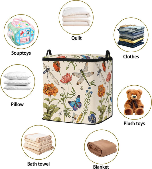 2pcs storage bags for bedding,blanket organizer with zipper 95L | king comforter sheet quilt duvet sweater pillow clothes storage for closet,moving essentials containers with portable handles - Colors B