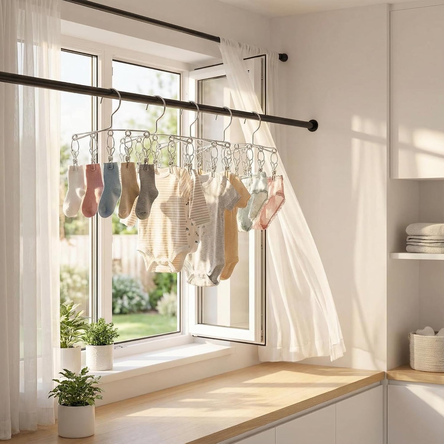 4PCS Double Clip Stainless Steel Travel Hanger, Portable Rustproof Space Saving Laundry Drying Hanger with Dual Clips, Compact Hotel Travel Hanger for Socks Handkerchiefs Small Items
