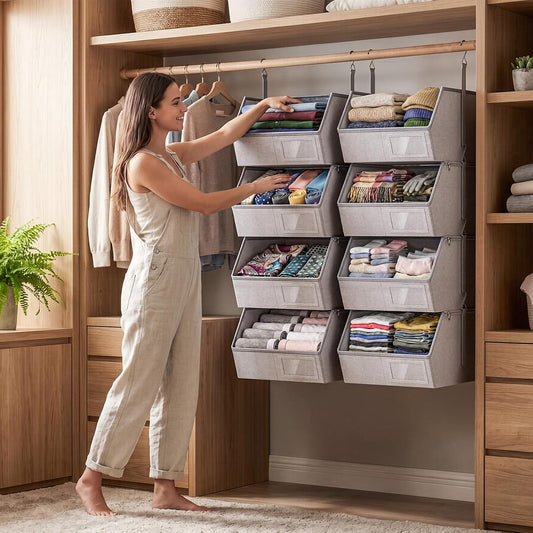 2 Pack 4-Tier Hanging Closet Organizer, Detachable Hanging Storage Shelves with Reinforced Side Panels, Hanging Closet Organizer for Clothes, Sweaters, Towels, Socks & Accessories, Purple