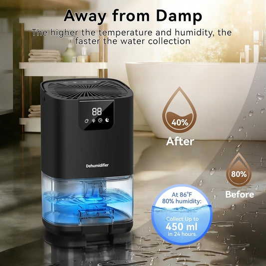Dehumidifier,35OZ(350sq ft)Small Dehumidifier for Home, Screen Display Quiet with Auto Shut Off,Dehumidifiers for Bedroom,Bathroom,Closet,RV