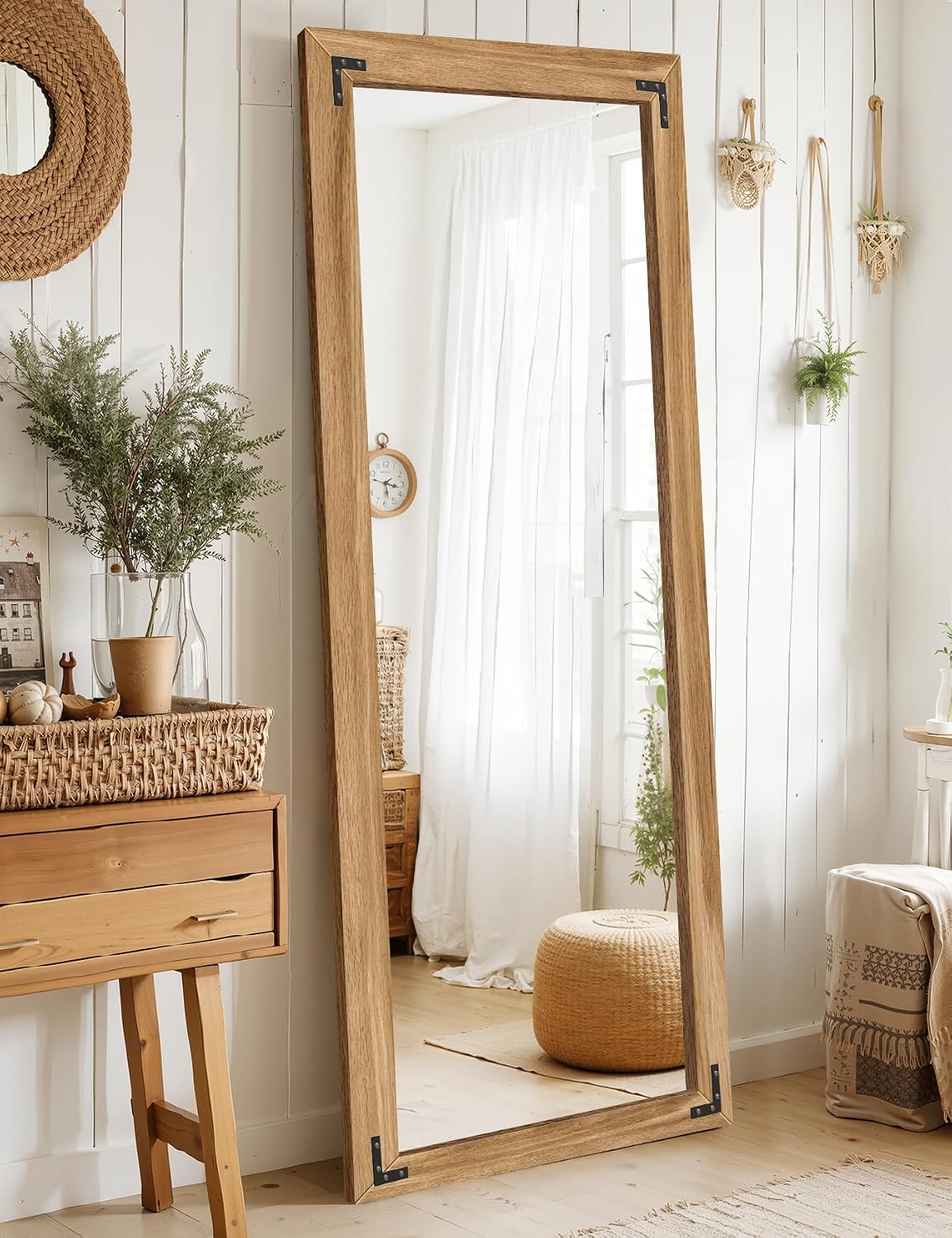TRAHOME Full Length Mirror with Wooden Frame, 56"X22" Solid Wood Standing Floor Mirror for Farmhouse, Bathroom, Bedroom Decor, Hanging or Leaning Wall-Mounted
