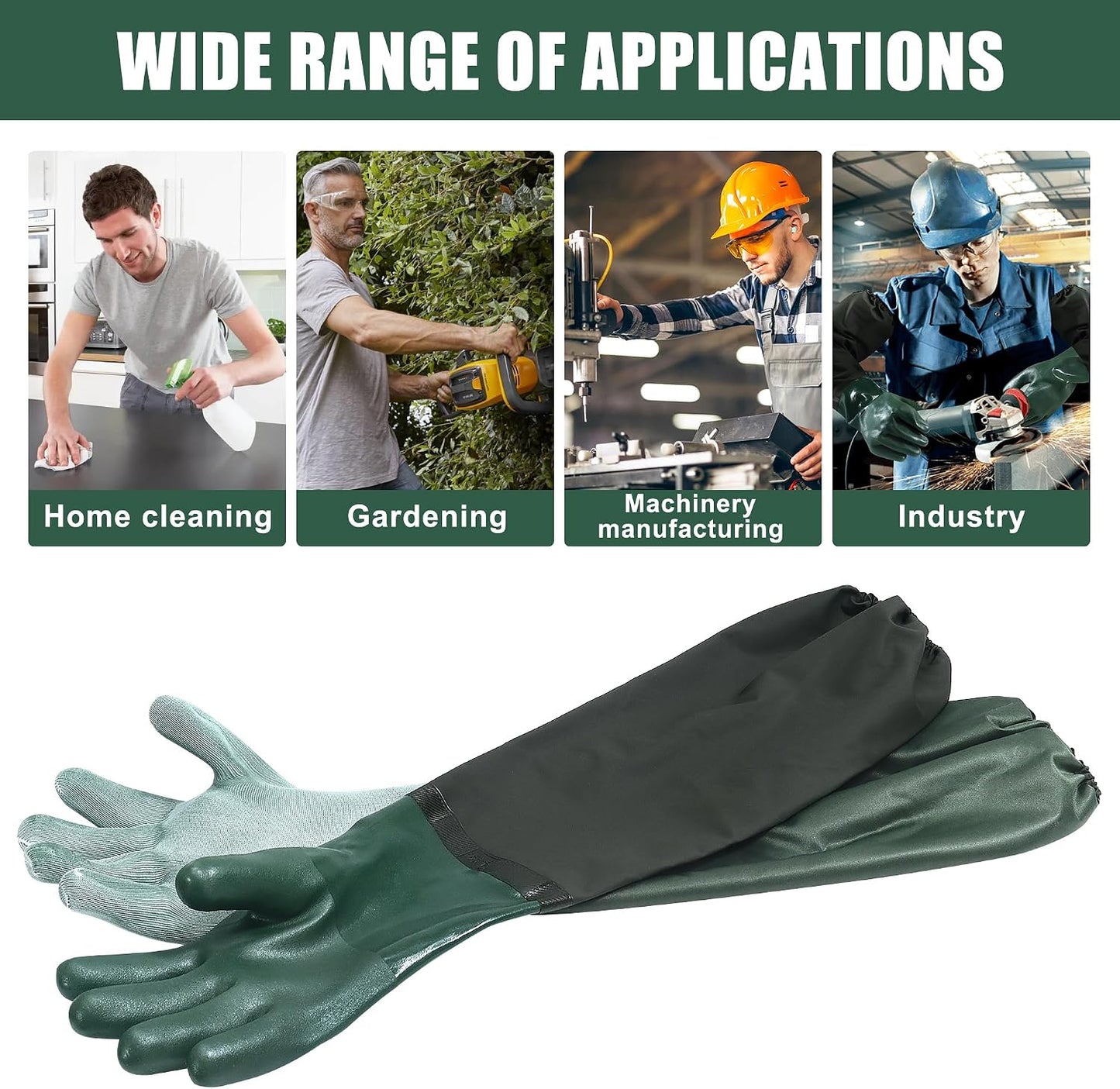 27" Full Arm Pond Gloves, Long Heavy Duty Gloves with Cotton Lining, Waterproof Rubber Chemical Resistant Glove