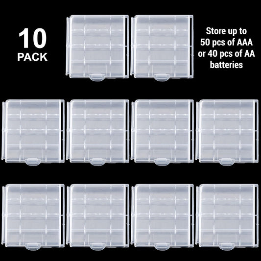 IFAMIO 10 Pack Battery Storage Organizer Case - Transparent AA/AAA Cell Battery Holder Cases Protective Plastic Container Box for Home, Garage, Office, Travel