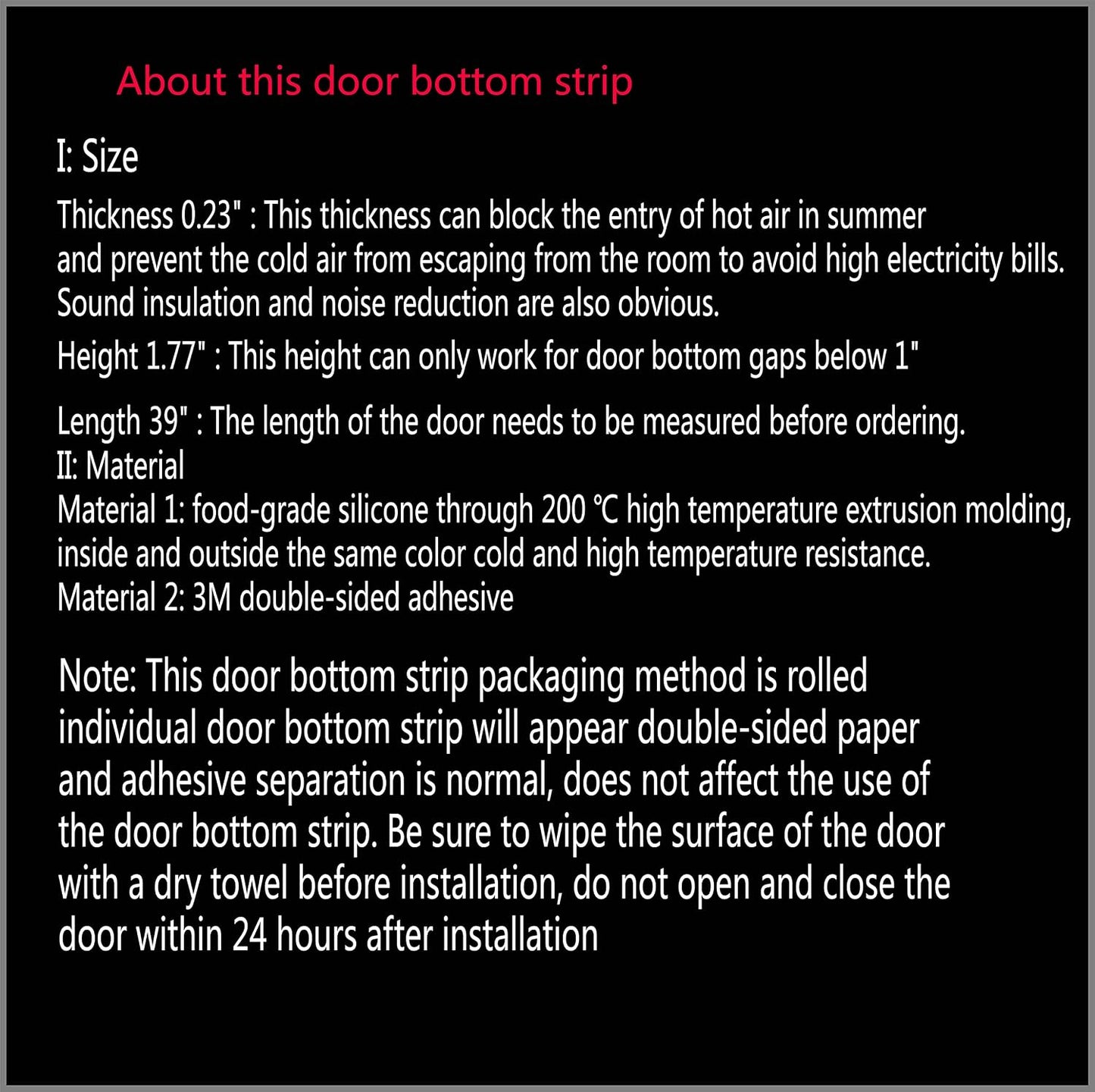 Door Draft Stopper Under Door Draft Blocker Insulator Door Sweep Weather Stripping Noise Stopper Strong Adhesive 39'' Length, White, 45, 1.77x39.37