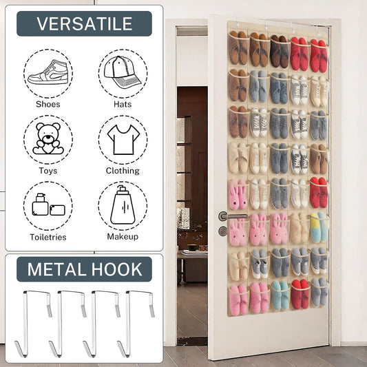 40 Large Mesh Pocket Over the Door Shoe Organizer,Hanging Shoe Rack for Door,Hualleko Shoes Organizer Hanger with Large Capacity, Shoes Storage Holder Sturdy Non-woven Fabric - Stores 20 Pairs (White)