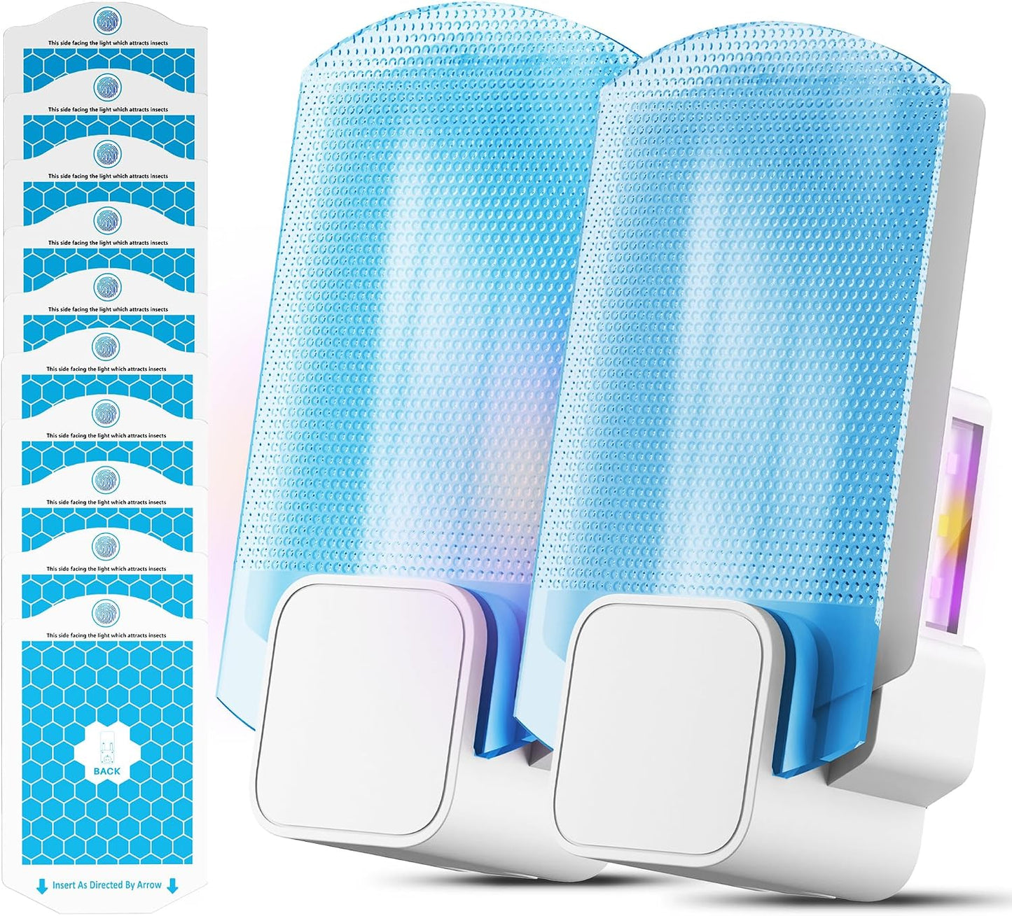 Fruit Fly Traps for Indoors(1 Device+5 Refills) for Fruit Flies, Gnats, Flying Insects, Moths, Bugs, Fungus, 3-in-1 UV/Blue/Yellow Light Plug-in Gnat Traps, No-Mess Bug Zapper, 7 * 24hrs Pest Control