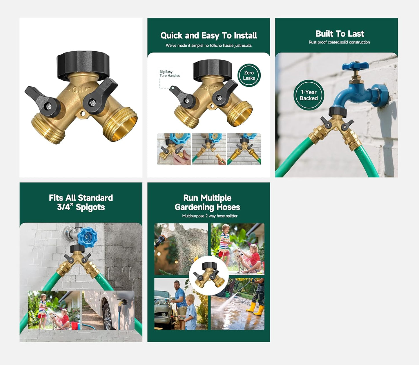 STMOUTUO Heavy Duty Solid Brass RV Water Hose & Garden Hose Splitter. | 3/4 Inch 2-Way Y Connector with Double Shut Off Valves | Rust-Resistant, Zero Leak Design.