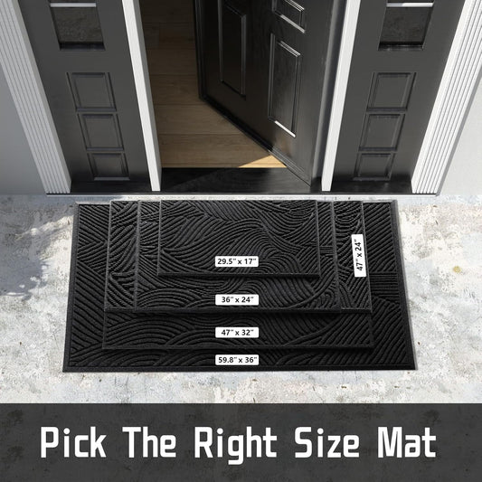 Yimobra Doormat Outdoor Entrance, Simple Stripes All-Weather Waterproof & Non-Slip Mat for Front Door, Heavy Duty Welcome Mat for Indoor, Garage, Patio-29.5x17, Dark Grey