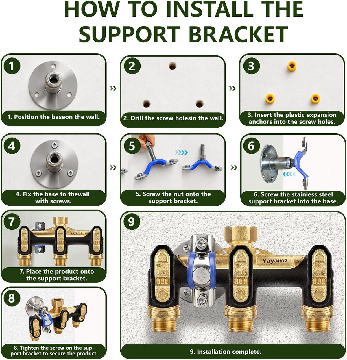 Garden Hose Splitter 2 Way,Heavy Duty All Metal Water Hose Y Splitter | Shut Off Valves,3.6" Easy-Turn Handles,Full Flow Leak-Resistant 3/4" GHT Outdoor Faucet Splitter for Lawn,Garden & Irrigation