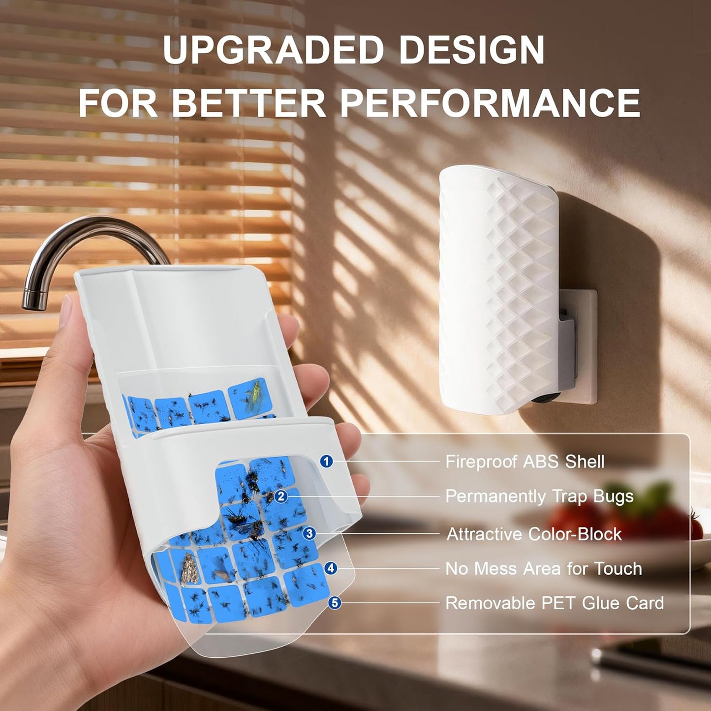 Flying Insect Trap for Indoors, Plug-in Fly Trap Bug Catcher for Gnats, Fruit Flies & House Flies, Upgraded Blue UV Light Trap with Sticky Cards, Silent & Mess-Free, 1 Device + 5 Refill