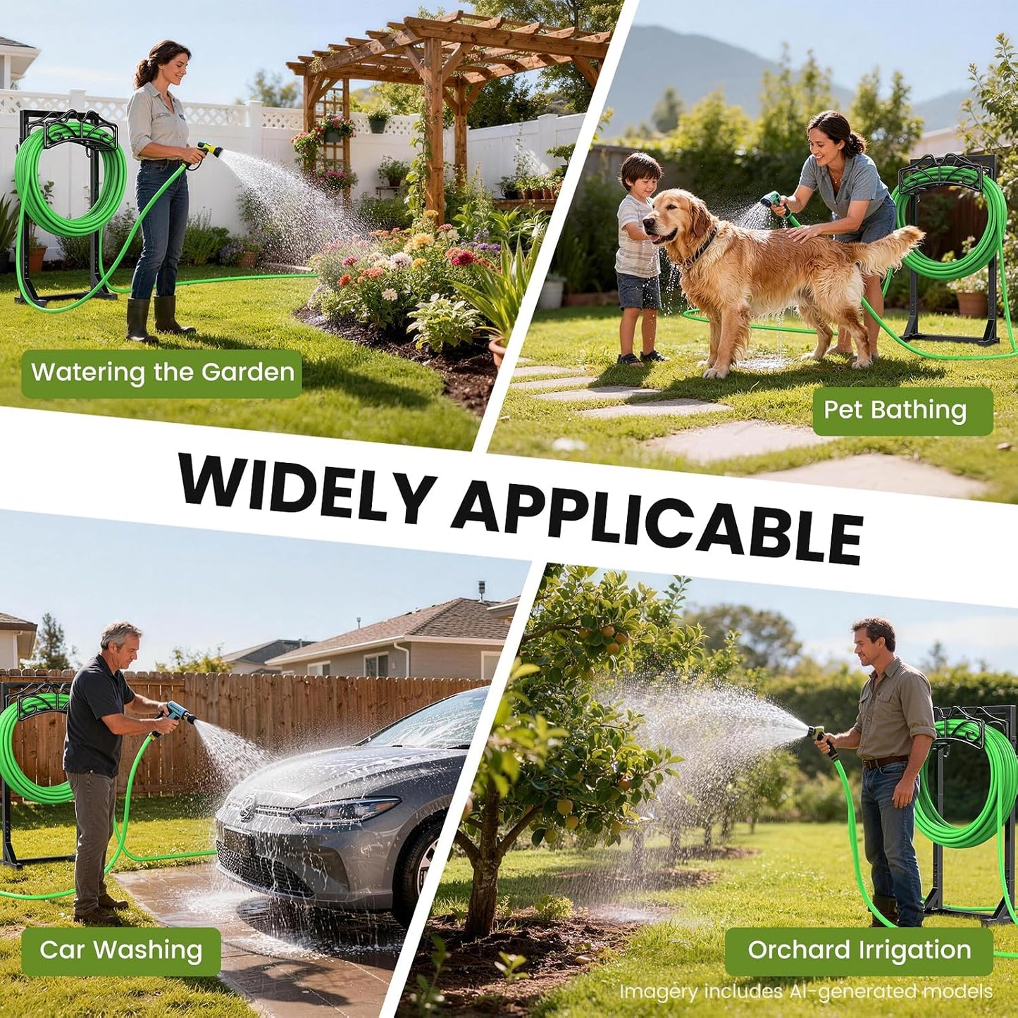 Keten Garden Hose Holder, Detachable Metal Water Hose Holder Stand, Heavy Duty Freestanding Garden Hose Reel Rack and Hose Storage Organizer for Outside Yard