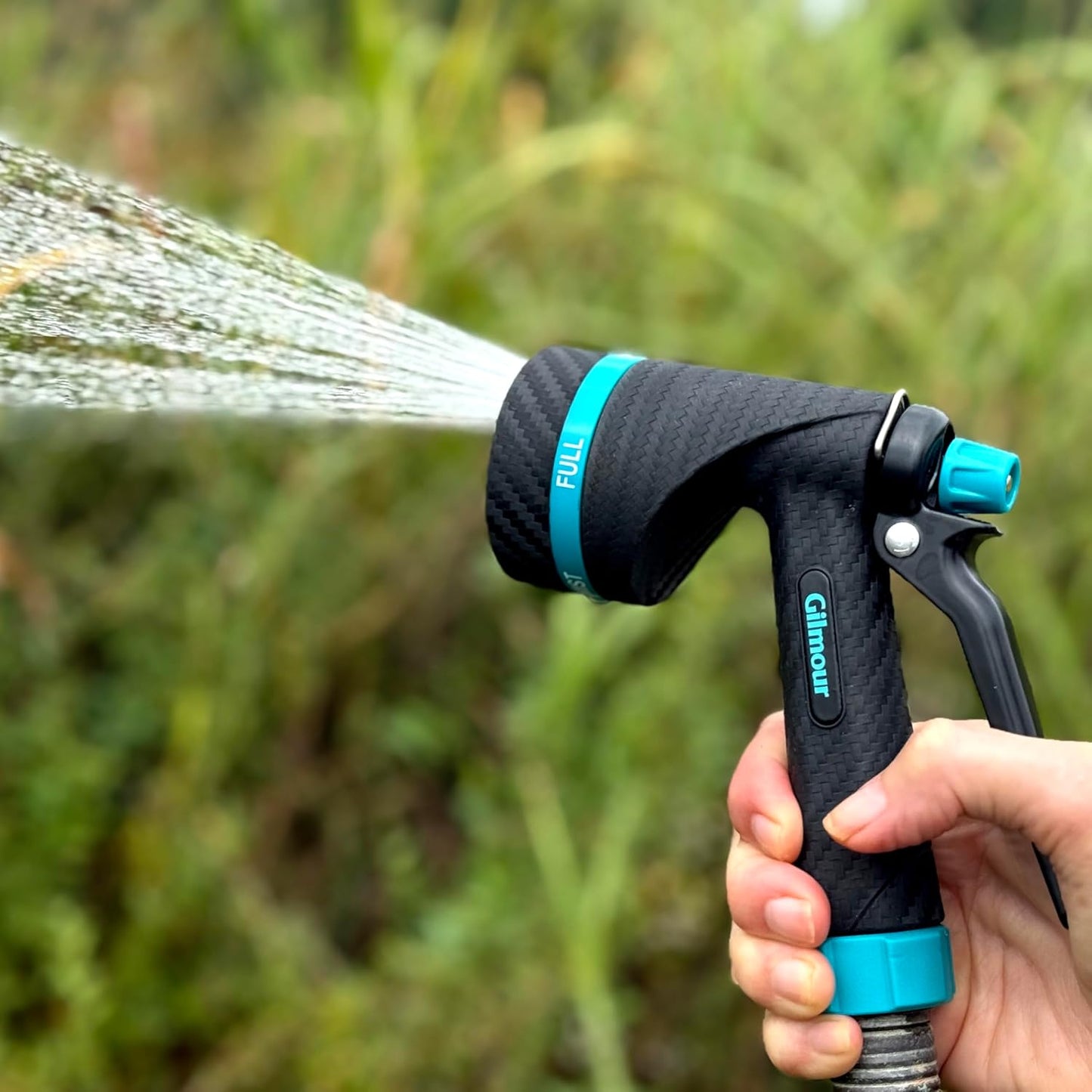 Gilmour Heavy Duty Garden Hose Nozzle, Swivel Connect, 5 Spray Patterns, Ergonomic Grip, Flow Control, Trigger Lock, Thumb Control
