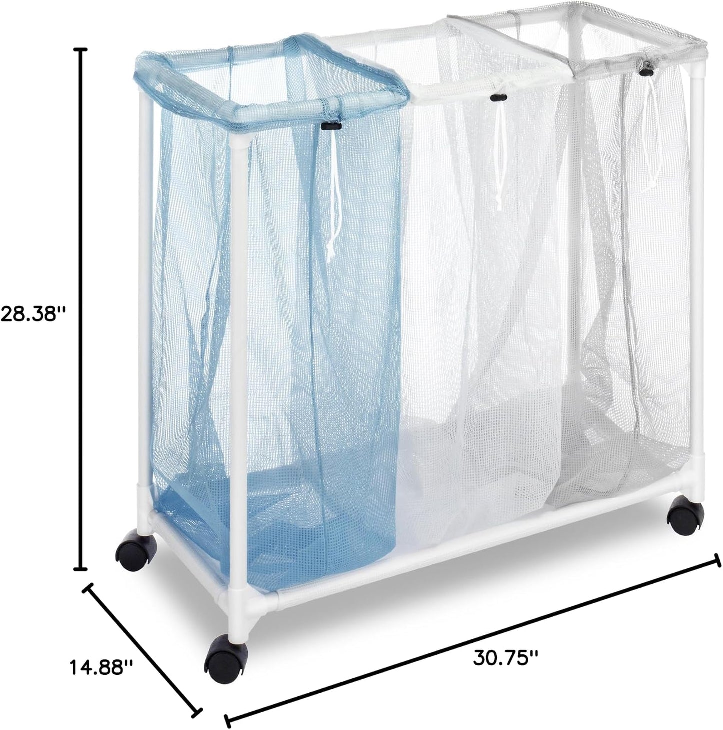 Whitmor Triple Laundry Sorter with Wheels