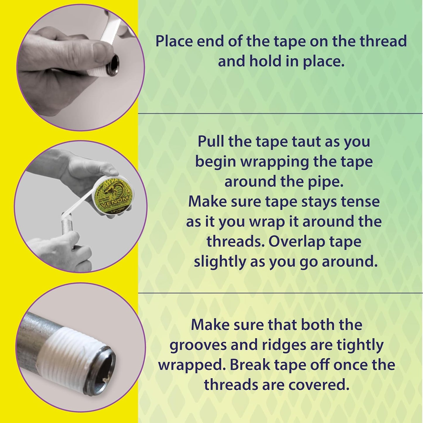 Venom Pro-Grade PTFE Thread Tape, 1/2" x 520" Roll – Professional-Grade, 99.9% Pure, 2X Thicker, No Dyes, UL-Approved for Plumbing, Potable Water, Food Grade, and Oxygen Systems