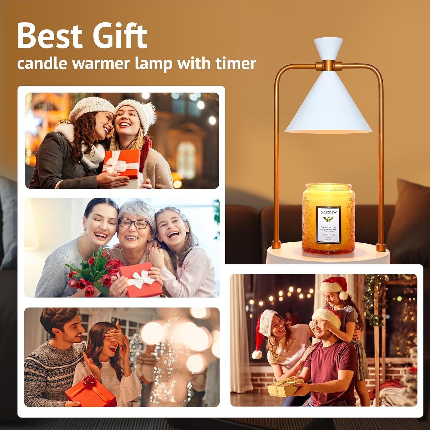 XJZJY Candle Warmer Lamp with Timer Dimmer,Unique Birthday Gifts for Women Mom,House Warming Gifts New Home Room Decor,Wax melt Warmer for Scented Wax Jar Candles,Black-Large