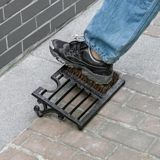 MyGift Boot Scrapers with Brushes Outdoor, Heavy Duty Cast Iron Shoe Cleaner Mat, Vintage Rustic Black Angled Boot Dirt Cleaner Brush, Perfect for Porch, Garage, and Farm