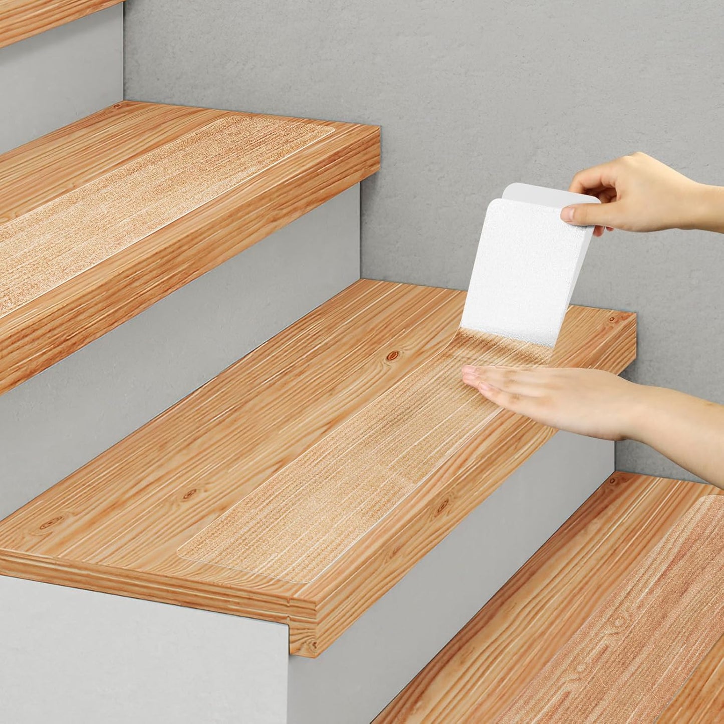 SMILOOL Clear Non-Slip Treads for Wooden Steps Indoor 5 Pack 4" x 32" Pre-Cut Anti-Slip Strips, Grip Tape Transparent Grips for Wood Stairs, Dogs, Kids and Pets, Waterproof