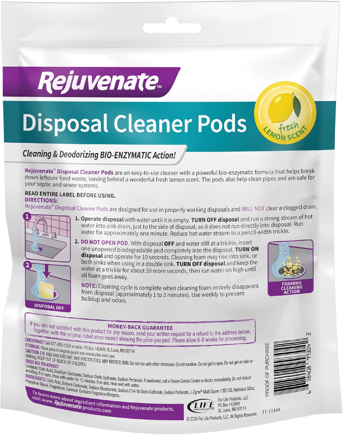 Rejuvenate Disposal Cleaner, 6 Pods, Lavender-Scented Disposal and Pipe Cleaner Pods with Bio-Enzymatic Formula Help Break Down Leftover Food Waste and Remove Odors for A Clean, Fresh Disposal