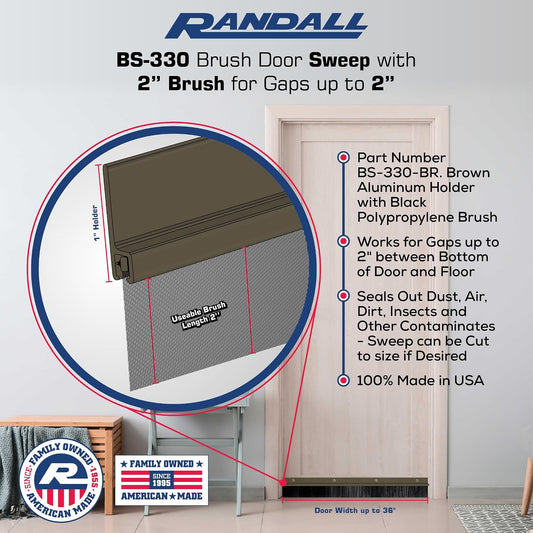 Heavy Duty Brush Door Sweep – 48" Long Brown Draft Stopper | Aluminum Holder with 2" Polypropylene Bristles | Weather Stripping Door Bottom Seal for Exterior & Interior Doors