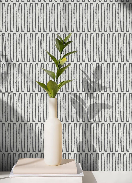 NuWallpaper Porter Charcoal Peel and Stick Wallpaper, Charcoal Patterned Removable Contact Paper for Walls, Self Adhesive Wall Covering for Bedroom Living Room Accent Wall