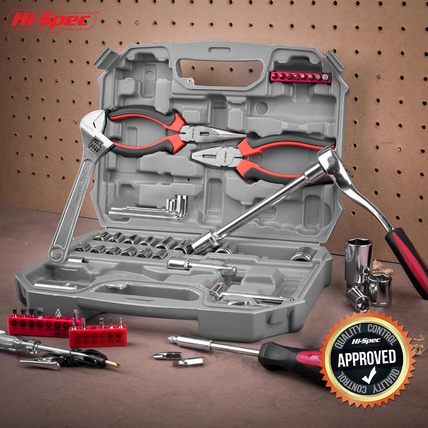 Hi-Spec 73pc Home and Garage Tool Kit Set. Essential Household and Auto Repair Tools. Includes Pliers, Sockets, Wrenches and a Hex Key Set in a Toolbox Carry Case