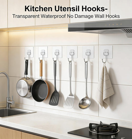 15-Pack Large Adhesive Hooks Heavy Duty 33 lbs - Transparent Waterproof Wall Hooks for Towels & Robes, No Damage