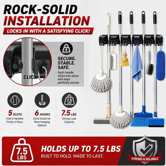 HYRIXDIRECT Broom Hanger Wall Mount, Broom and Mop Organizer Wall Hanging for Garage and Laundry Room