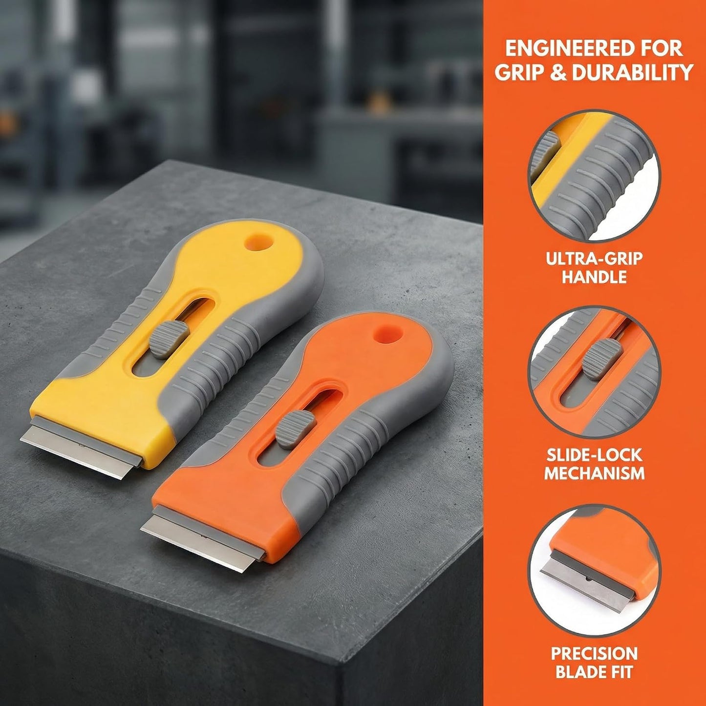 Razor Blade Scraper 2 Pack with 20 Replacement Blades, Retractable Safety Lock Glass Scraper Tool for Removing Stickers Labels Paint Adhesive from Windows Cooktop Stove Oven Door Tile, Handheld Tools