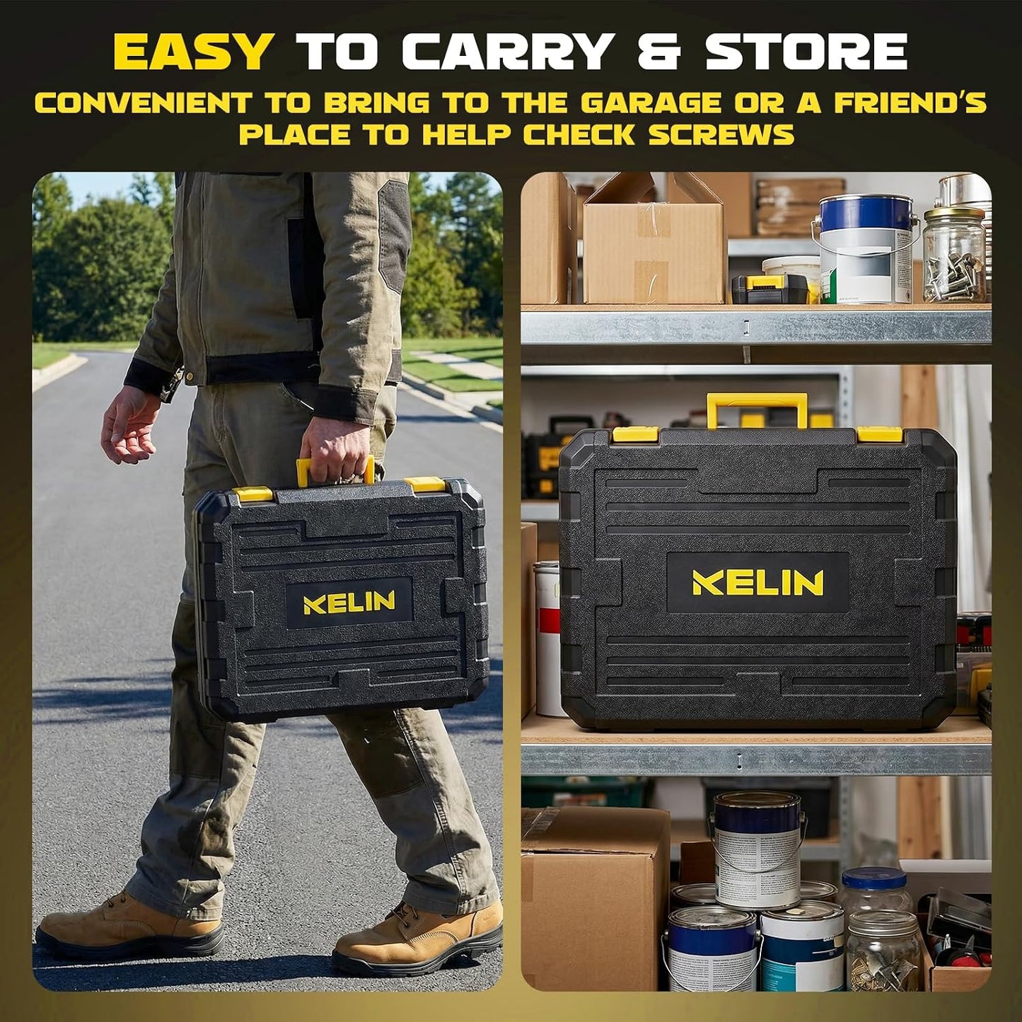 KELIN 155-Piece Household Hand Tool Set with Toolbox, Portable Home Repair Tool Kit for Garage, Car, DIY – Includes Ratcheting Screwdriver, Sockets, Pliers, Hammer, Level, Tape Measure & More