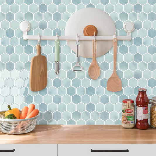 10-Sheet Hexagon Peel and Stick Backsplash for Kitchen, New Upgrade Premium Extra Thicker Design 3D Self Adhesive Wall Tiles, Large Stick on Tiles for Kitchen and Bathroom (12" x 12")