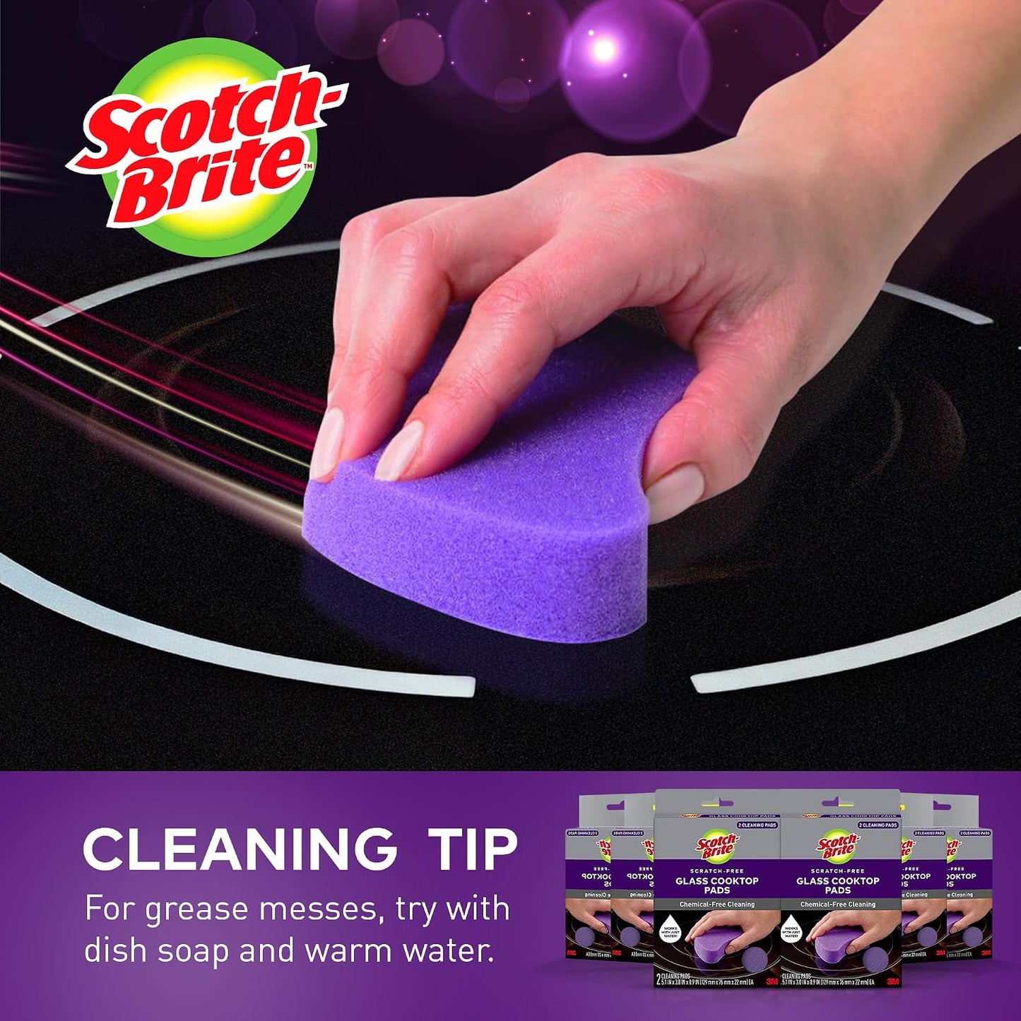 Scotch-Brite Scratch-Free Glass Cooktop Pads, Chemical Free Cleaning for Glass Stovetops, Tackle Burnt-On Messes, 2 Cleaning Pads