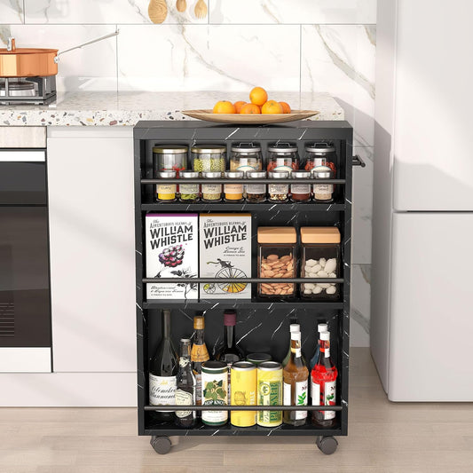 Tribesigns Slim Storage Cart, Rolling Narrow Kitchen Cart on Wheels for Small Place, 4-Tier Slide Out Slim Utility Cart Skinny Laundry Cart with Handle for Kitchen, Bathroom, Laundry