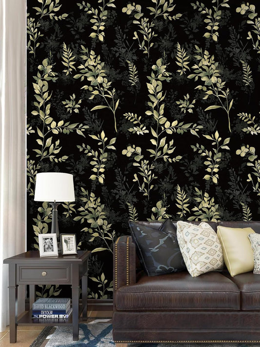 Floralplus Peel and Stick Wallpaper Boho Leaf Removable Wallpaper for Bathroom Renter Leaf Contact Paper for Locker Shelf Liner Vinyl Adhesive Wallpapers Wall Mural Decor 17.5 in x 118 in