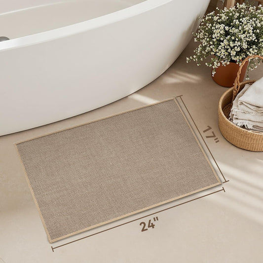 MontVoo Bath Mat Rug-Ultra Thin Non Slip Bath Mats for Bathroom Mat Quick Dry, Rubber Backing Washable Bathroom Rugs Fit Under Door, Absorbent Bath Rugs for Floor,17"x24",Khaki